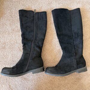 Knee High Riding Boot in Black Micro Suede